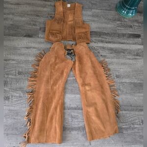 Genuine Suede Fringe Chaps & Vest Set - Western Two Pieces Set Like New